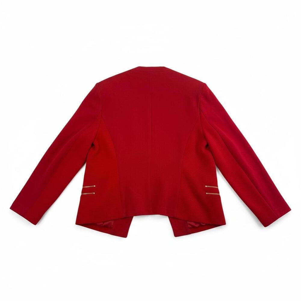 Chico’s Red Open Front Jacket Size 2 Cropped Knit Blazer Gold Zip Pockets - Picture 2 of 6